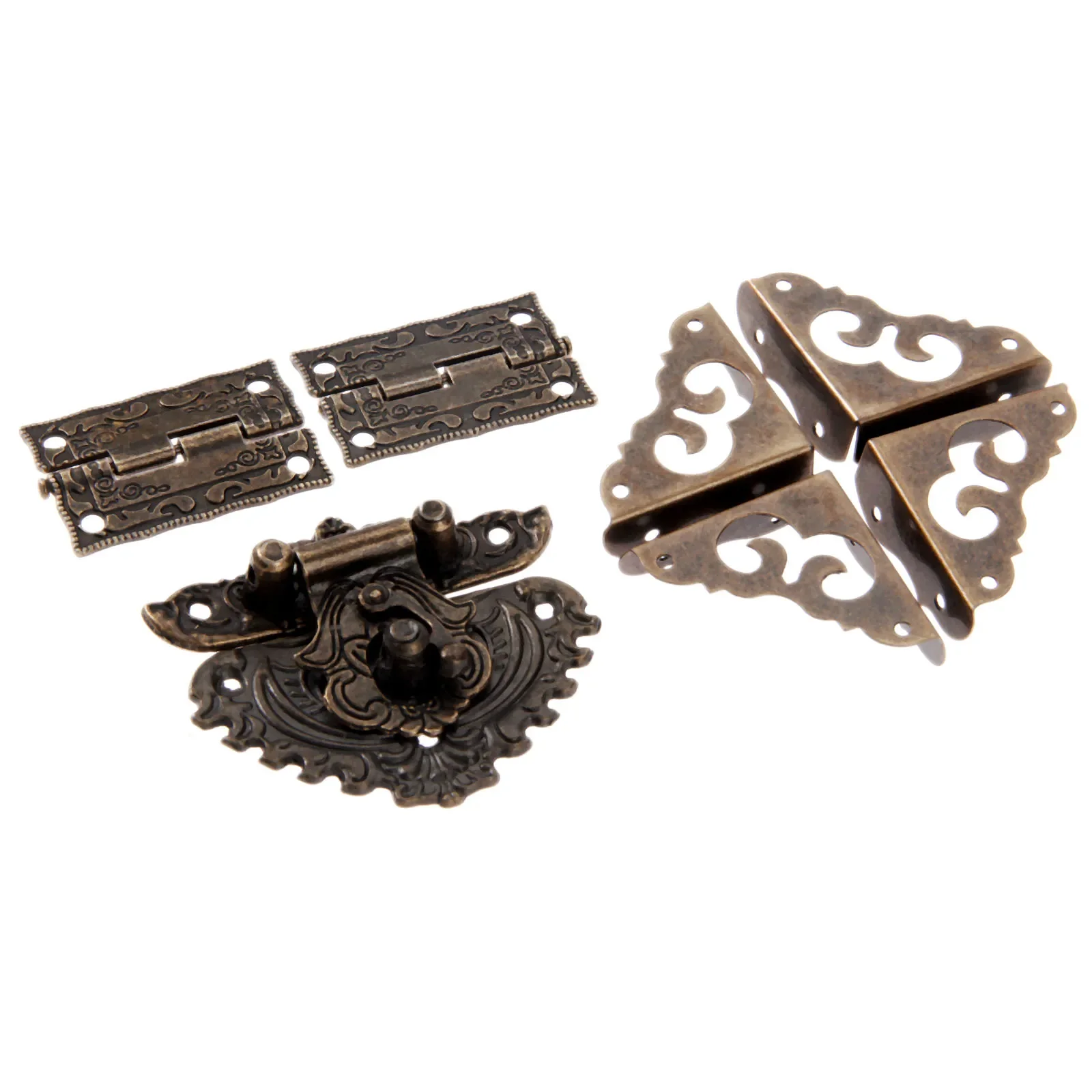 Furniture Hardware Toggle Latches Jewelry Box Hasps Decorative Latches 7pcs/set Antique Bronze Padlock Latch Hasp Hinge Corner Protectors