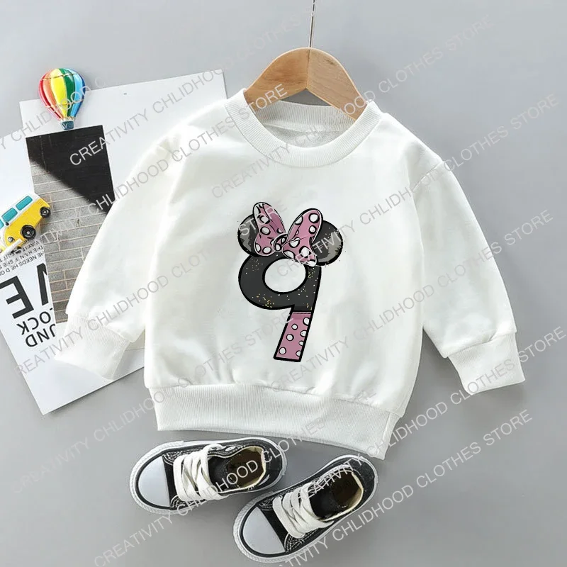 Minnie Children's Sweatshirt Clothes for Girls Number 1-14 Kawaii Disney Pullover Fashion Anime Cartoons Casual Boy Kids Tops