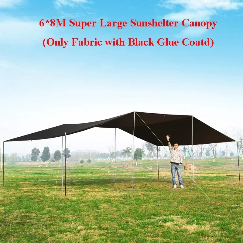 

Outdoor 6*8m Sunscreen Black Glue Canopy 6 8 10 12 14 Person UV Car Camping Awning Rainproof Beach Shelter Family Team BBQ Tarp