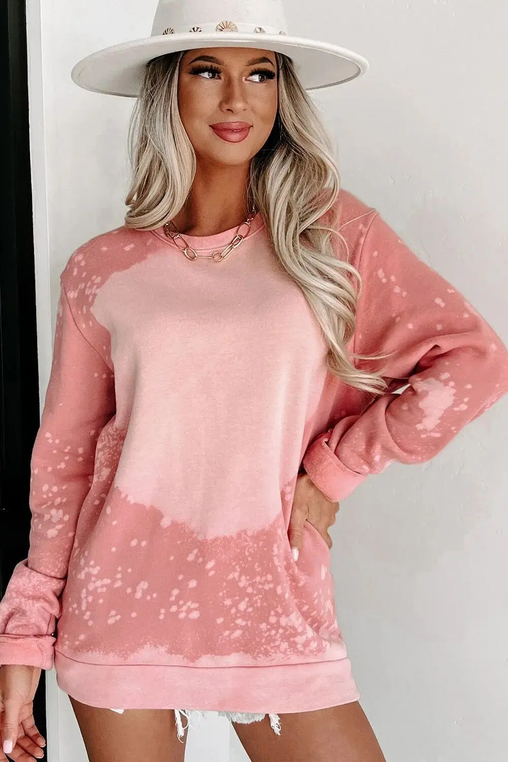 

Women's Sweater Autumn/Winter 2023 Pink Elegant Fashion Long Sleeve Printed Round Neck Casual Top
