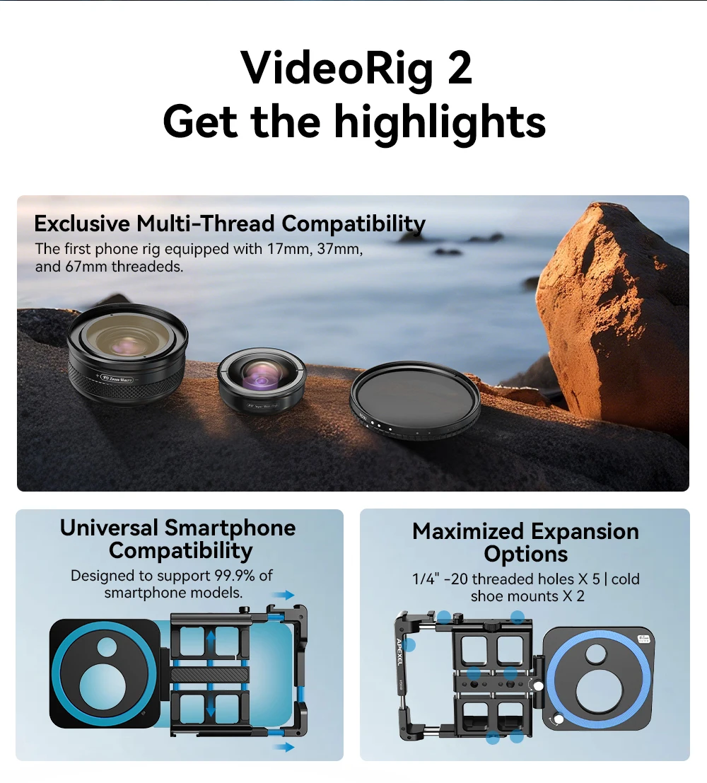 Universal Metal Phone Rig Video Kit Handheld Smartphone Vlog Cage Multifunctiona