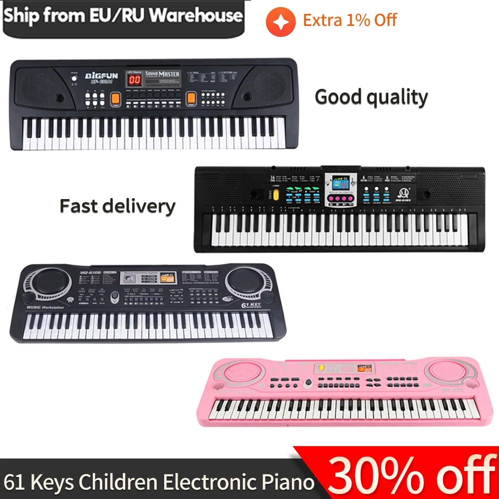 61 Key Children Electronic Piano & Microphone 16 Tones 10 Rhythms 6 Demo  Songs Keyboard Piano