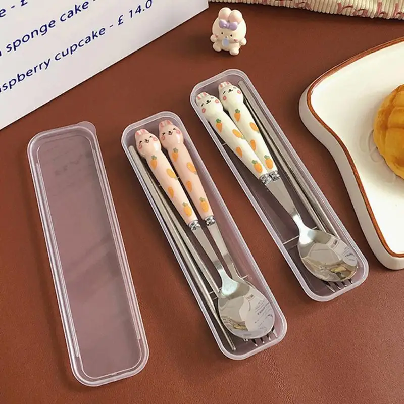 Portable Cutlery Set Ceramic Material Spoon Chopsticks Fork Easy To Carry Tableware