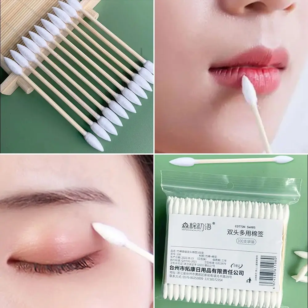 100Pcs Natural Cotton Double Pointed Cotton Buds Double Precision Tips Cleaning Narrow Areas Bamboo Disposable Cleaning Sticks 5