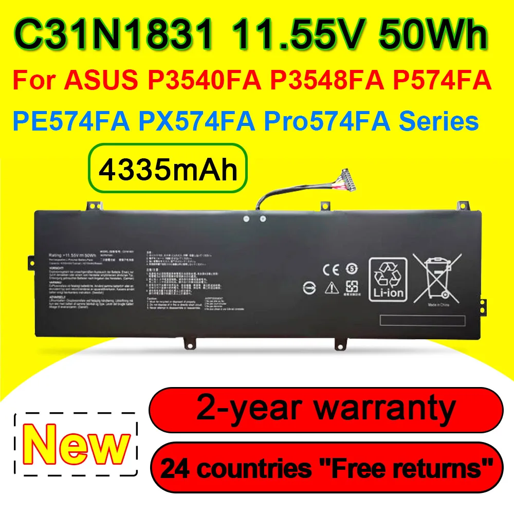 

Аккумулятор для ноутбука ASUS, 11,55 В, 50 Вт/ч, 4335 мАч, C31N1831, P3540FA, P3548FA, P574FA, PX574F, PX574FA, Pro574FA, Pro3548FA