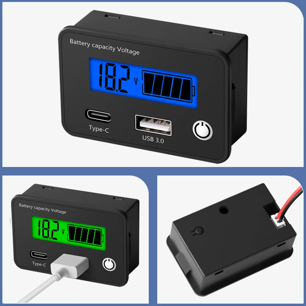 

DC8-30V USB Type-C Digital Lead Acid Lithium Battery Charge Capacity Indicator Meter Car Motorcycle Voltmeter Voltage Tester