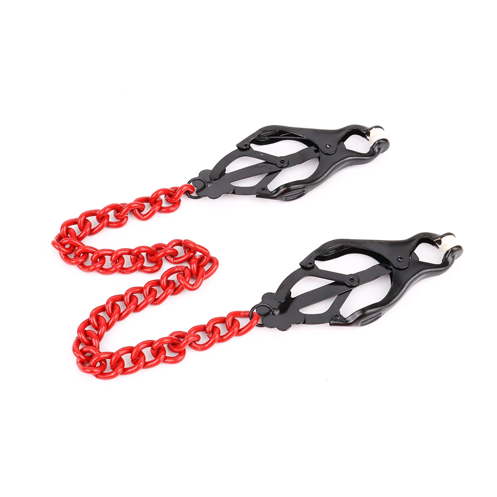 Wide Nipple Clamps Metal Chain Non-adjustable Breast Clips Women Body Bondage Nipple Toys for Sex Play