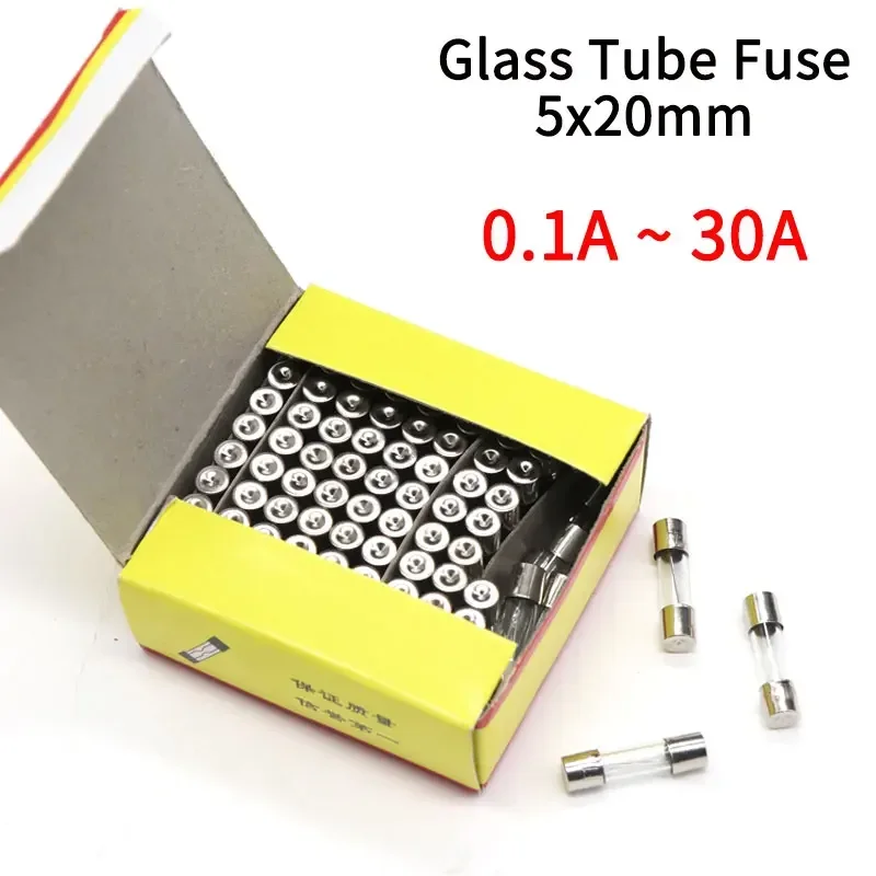 

50/100Pcs Glass Tube Fuse 5x20MM 0.1A 0.2A 0.5A 1A 2A 3A 4A 5A 6A 8A 10A 12A 15A 20A 30A 25A 250V Fast Blow Fuses Fusibles