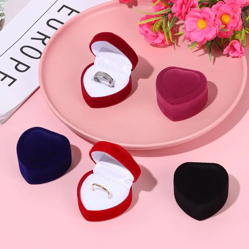 Fashion Velvet Ring Box Engagement Wedding Party Valentine's Day Jewelry Case Heart Boxes Earrings Holder Couple Lover Gifts