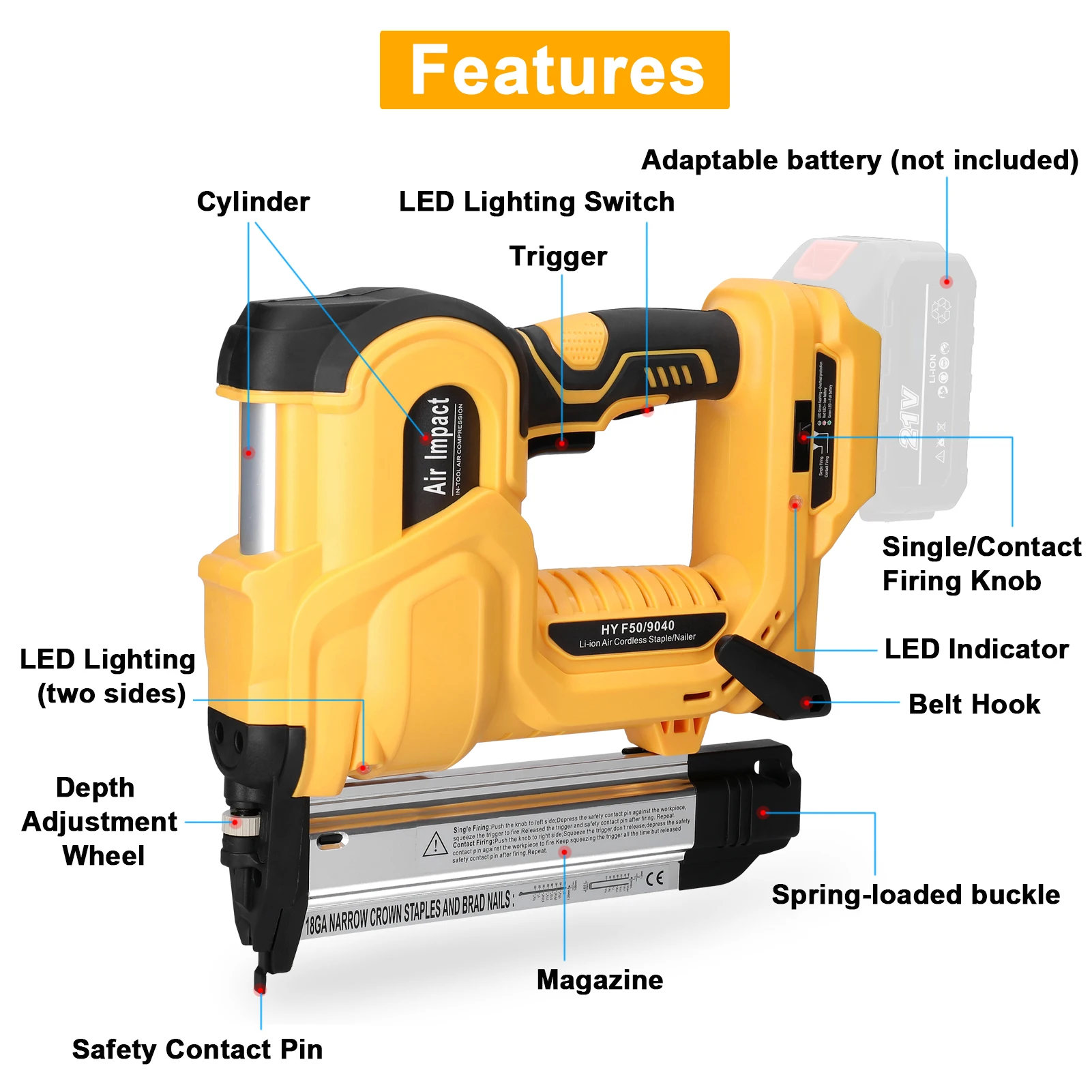Cordless Electric Nail Gun Straight/N-shape Nails Pure Copper Motor Woodworking Universal DIY Nailing Machine For Makita Battery 5