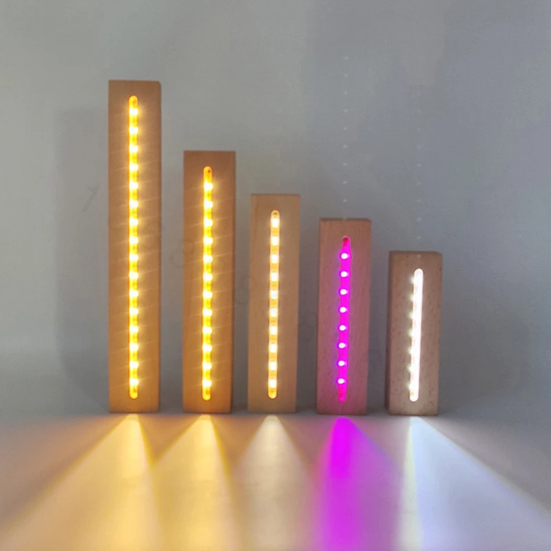 Decorative Lights Long Wood Base Led Warm White RGB Lights USB Powered for Acrylic Glass Panel 3D Optical Illusion Night Lamp Customized