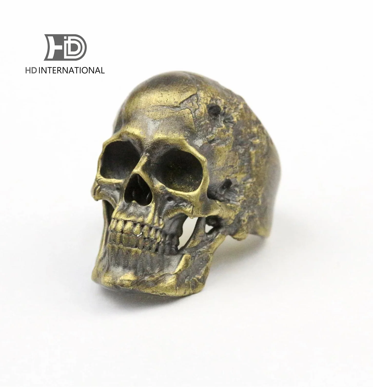 

Battle-damaged skull Unique Heavy Sugar Skull Ring Santa Muerte Keith Richards mens skull biker masonic Statement brass Ring