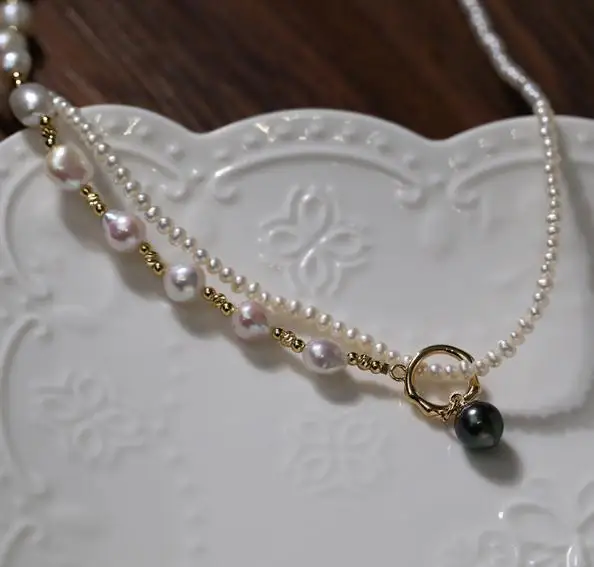 

New Arrival Handmade Real Pearl Necklace Asymmetric pearl necklace detachable Bracelet Necklace Jewelry Charming Women Gift