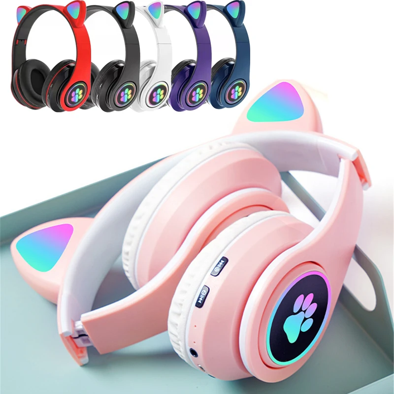 Cute Cat Bluetooth Headphone Wireless Headset Foldable Hifi Music Stereo Noise Cancel Earphone TF Card For Kids Girls Gifts | Электроника