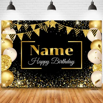 커스텀 이름 사진 생일 배경 배너, 블랙 골드 사인 포스터, 생일 기념일 파티 사진 부스 배경 배너
