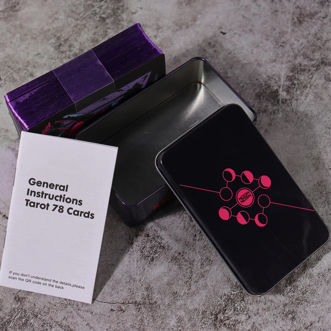 네온 문 타로 주석 상자 초보자를위한 도금 한 가장자리 운세 게임 78 카드 데크 타로 데크 주석 문고판 고품질