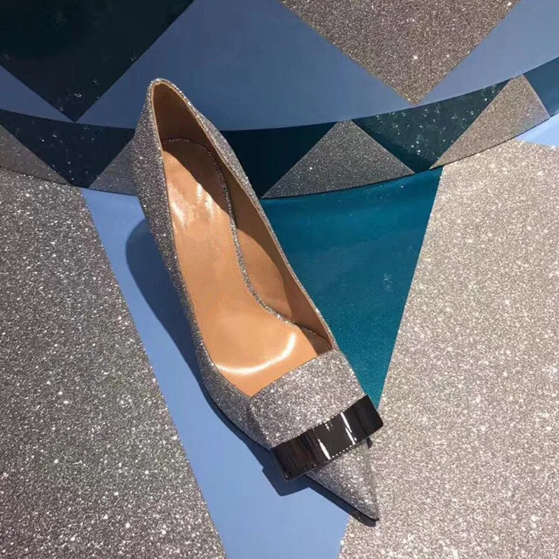 2022 Women Party Bridal Wedding Shoes Luxury Pumps Metal Plate Glitter High Heels Ladies Stiletto Dress Pointed Toe Bombas Mujer 3