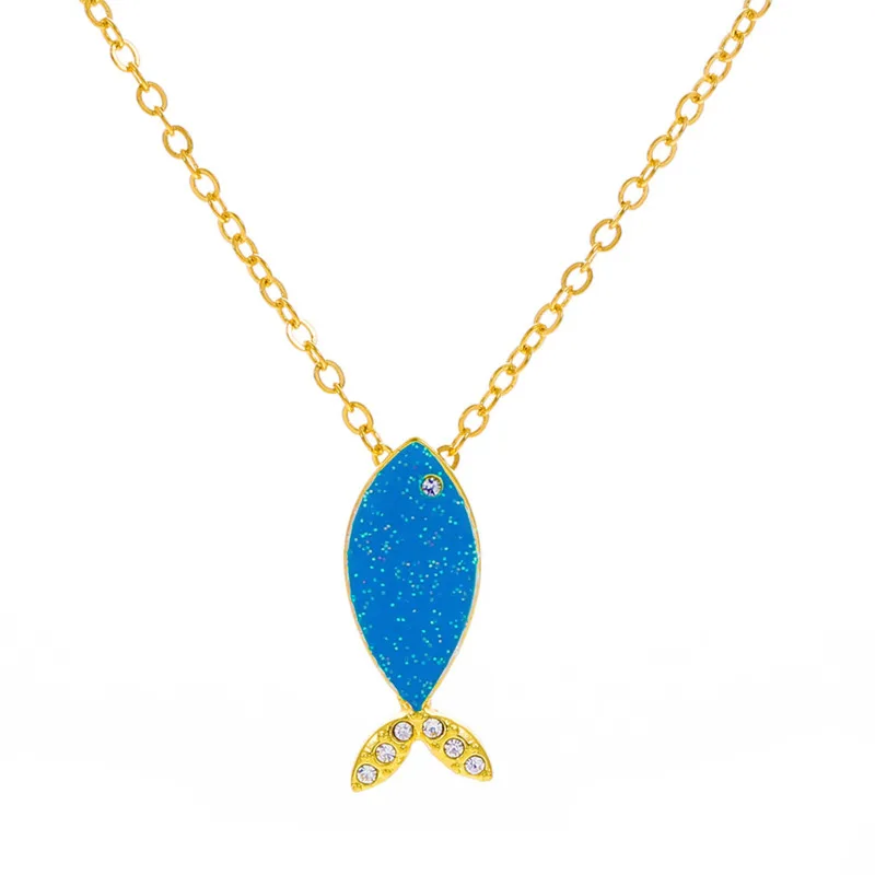 Women Necklace Ocean Tropical Fish Necklace Women Fashion Designer Rhinestone Fish Tail Collar Chain Animal Neck Chain Jewelry Accessories