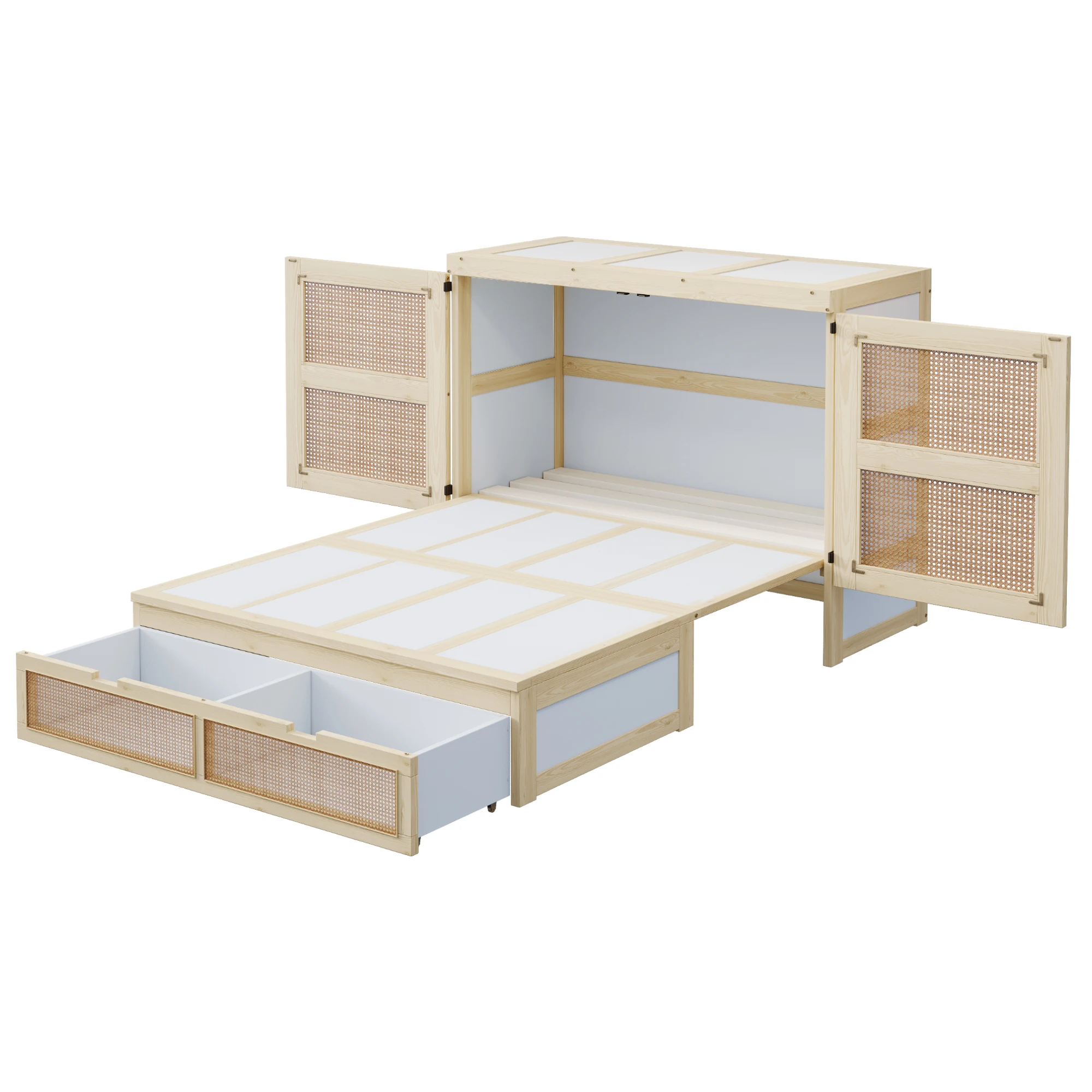 Wandbett 140 x 200 cm, Wandbett mit Lattenrost, wandmontiertes Klappbett, vertikales Wandbett mit Lattenrost, mit Stauraum – Detail 11