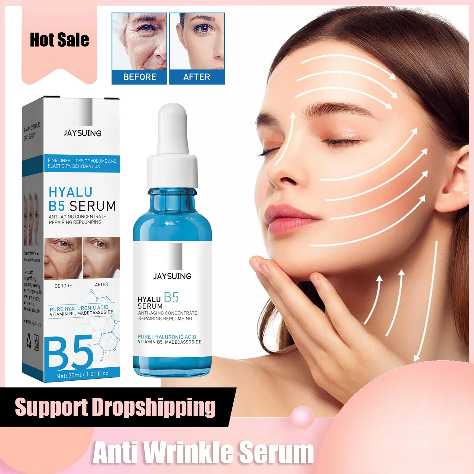 

Pure Hyaluronic Acid Face Serum Anti Wrinkle Moisturizing Pore Shrink Lift Firm Fine Lines Lighten Dark Circle Hyalu B5 Essence