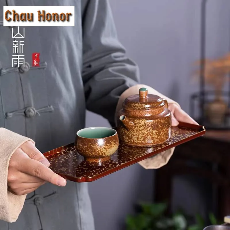 Pure Handmade Blue Gold Copper Pot Bearing Holder Aesthetic Dry Brew Table Tea Tray Plate Kung Fu Tea Cafes Supplies Craft