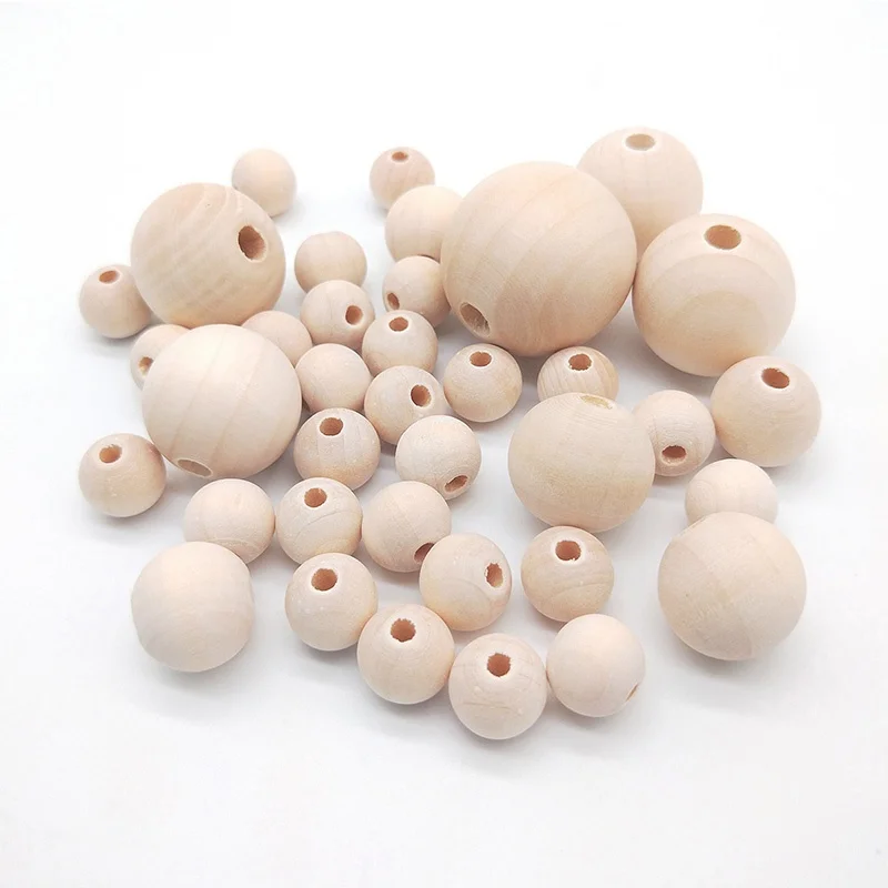 Wooden Beads Set Natural Round Wood Beads with Crystal Elastic Line for Jewelry Craft DIY embroidery kits beaded pearl charms