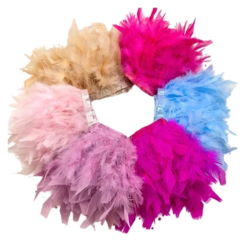Frangia di piume di tacchino vere, passamaneria da cucire 1M/10M 10-15cm per gonne, abiti, costumi, carnevale, matrimoni, artigianato