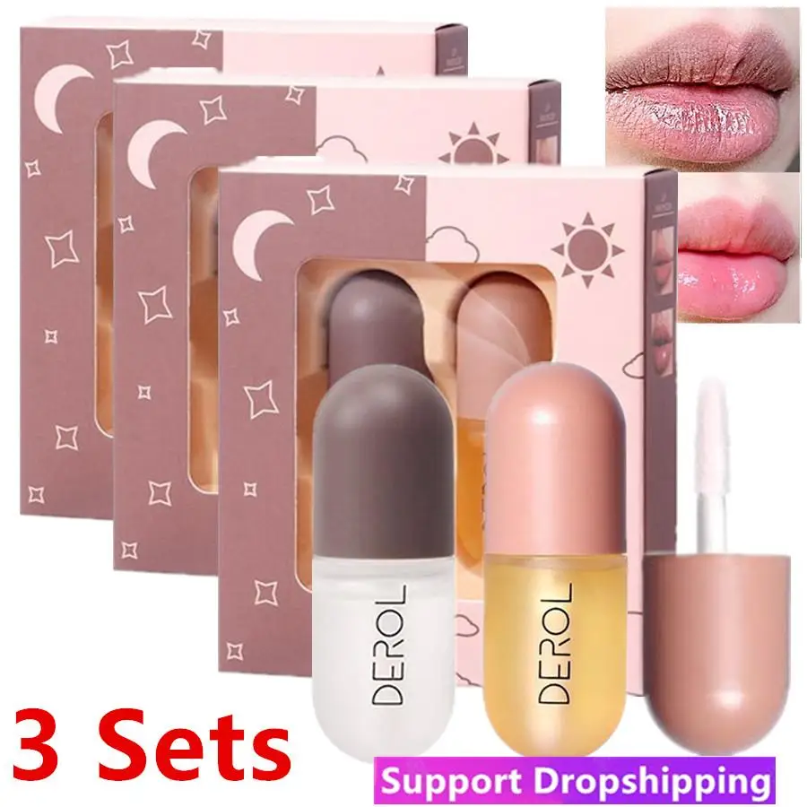 3SetsDEROLLipPlumperKitDayNightInstantVolumeLipsPlumperOil