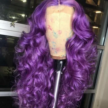 Violet Purple Body Wave Lace Front Wig Human Hair 13X4 HD Transparent Lace Front Wig Human Hair for Women 200 Density for Daily 1