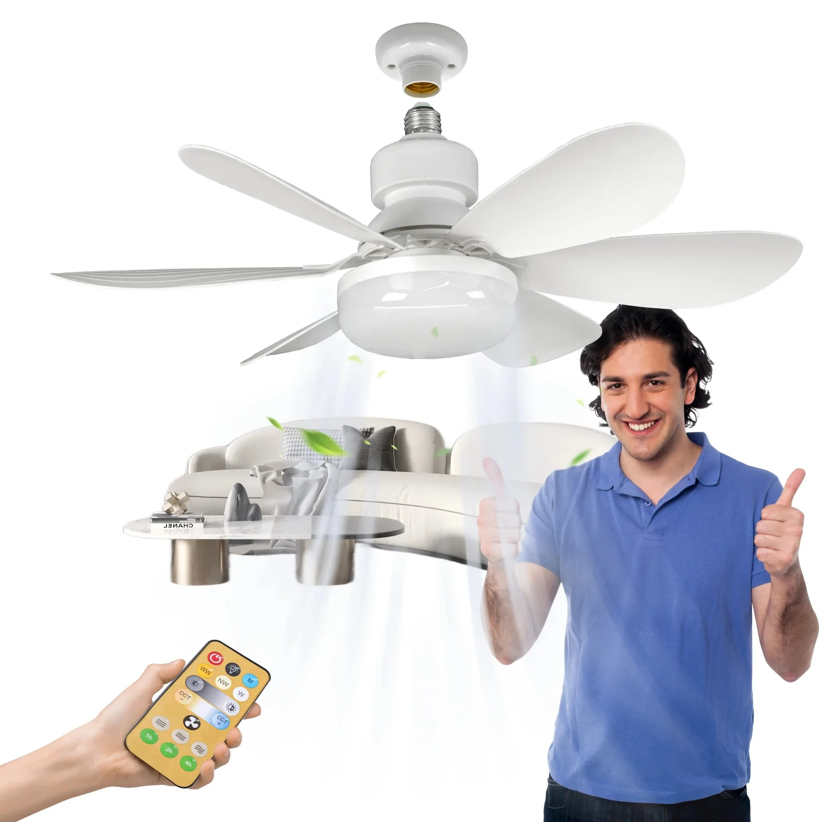 LED ceiling fan light E27 with remote control dimming 3-speed ...
