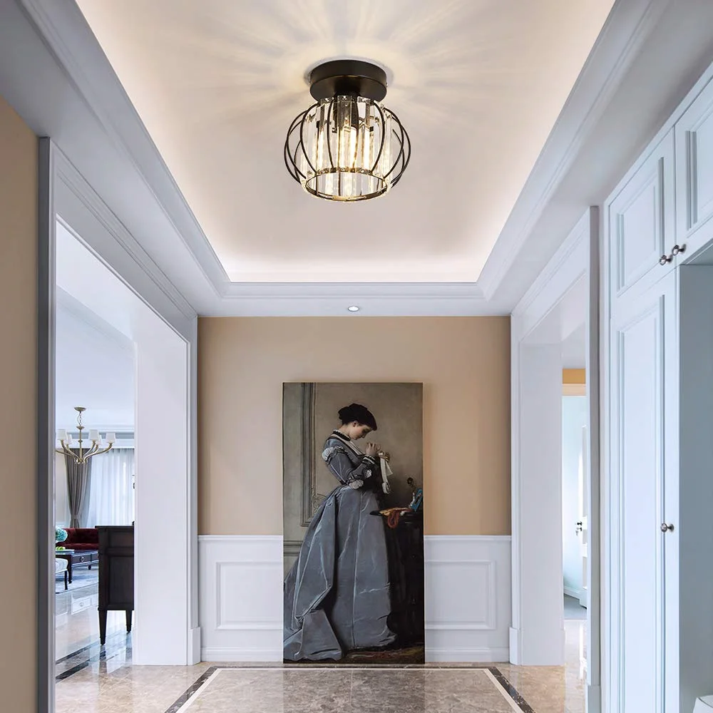 

Современный металлический потолочный светильник с кристаллами E27, миниатюрный круглый Полуутопленный потолочный светильник для кухни, столовой, прихожей