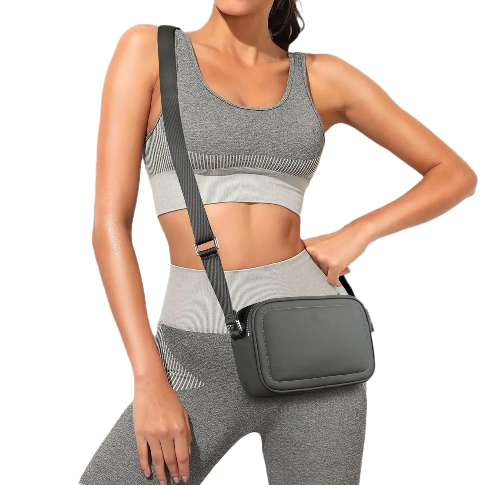 Small Crossbody Bag Nylon Snapshot Purse Trendy Shoulder Handbag with Double Zipper Pockets 5