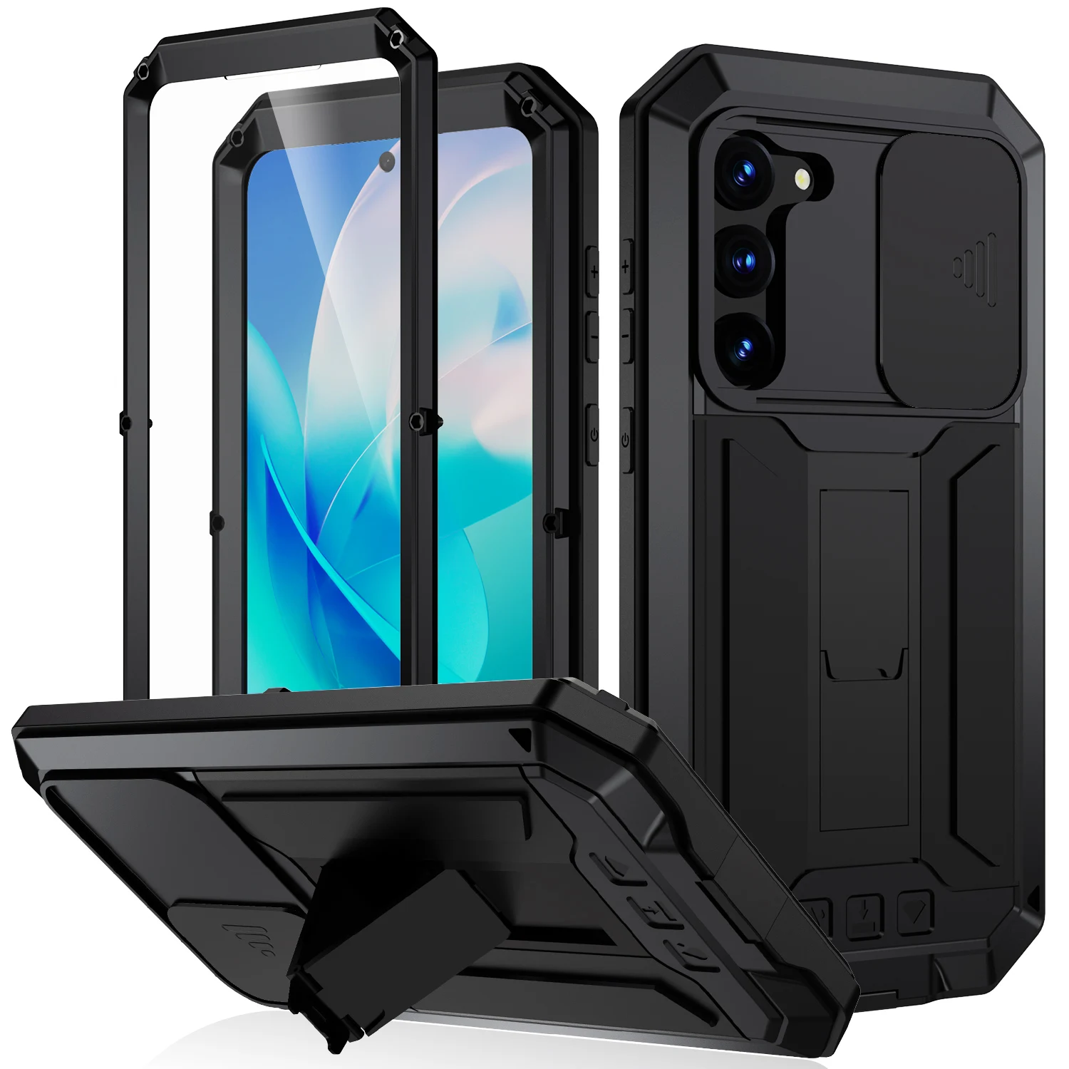 Rugged Armor Shockproof Protective Case with Kickstand - Aluminum Metal Cover