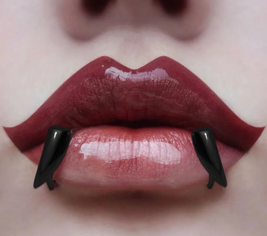 1pair Vampire Fake Piercing Lip Ring Punk Exaggerated Gothic Jewelry Trend Fashion Unique Stainless Steel Punk Stainless Steel