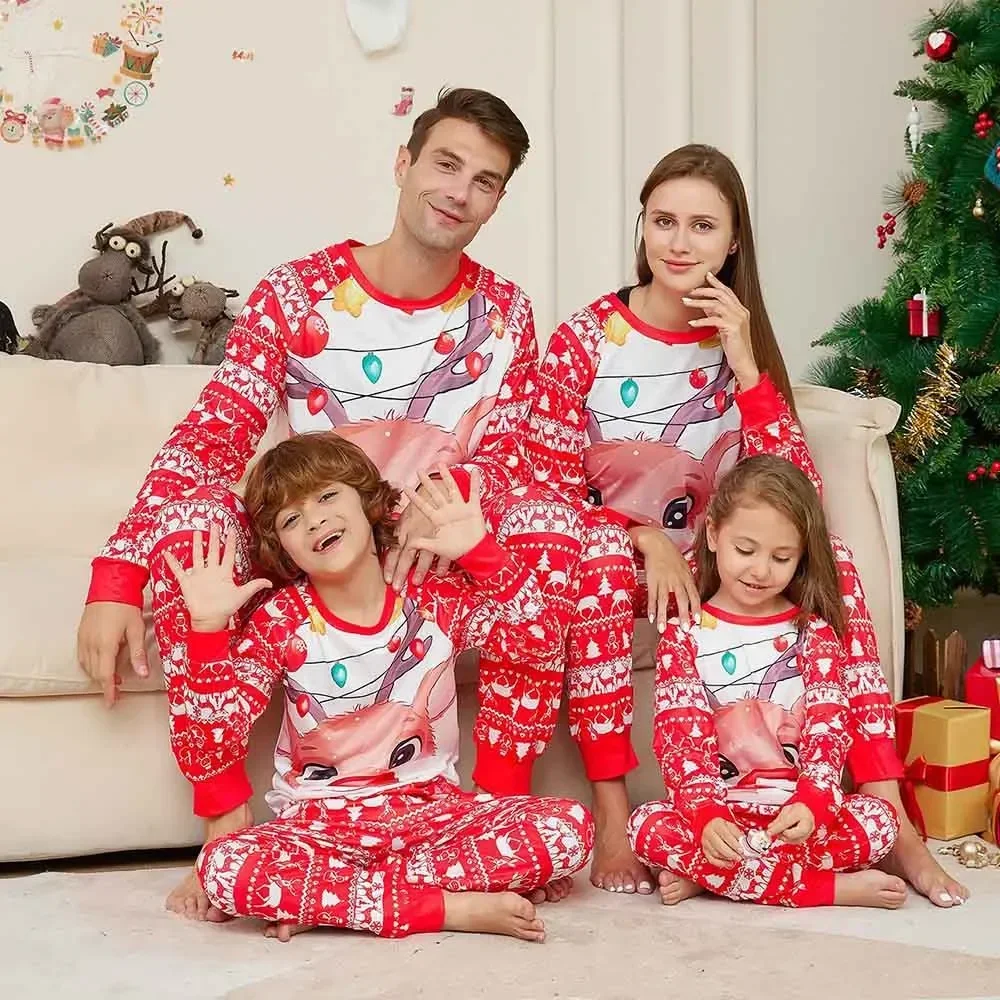 Christmas Family Sleepwear Night Matching Family Christmas Family Matching Clothing Sets Reindeer Snowflake Pajamas Outfit Xmas