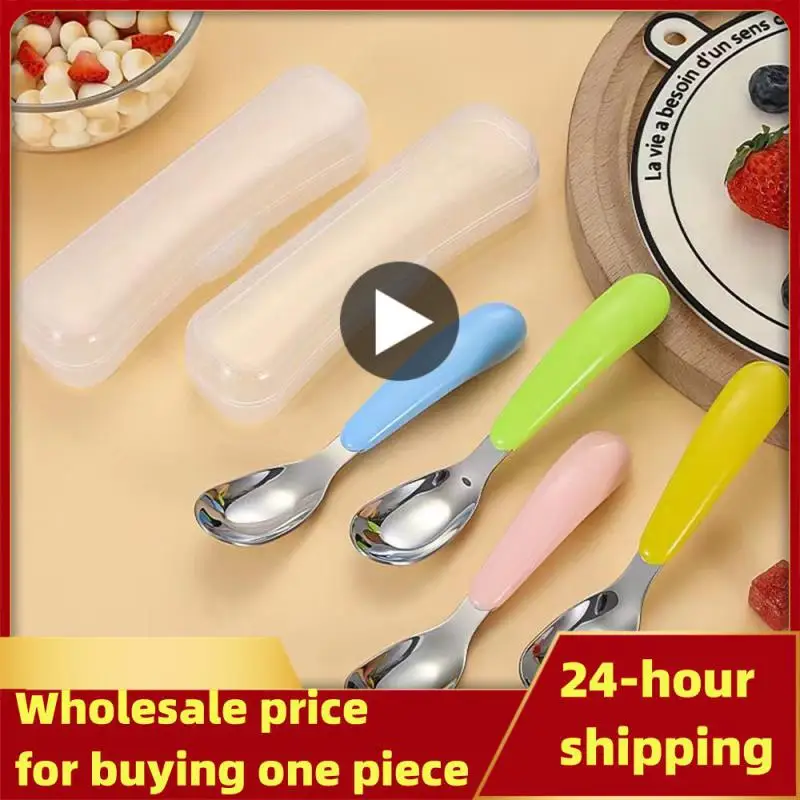 

Safety Training Spoon Easy To Clean Stainless Steel Spoon Tableware Anti-slip Environmental Friendly Baby Equipment Mellow Spoon