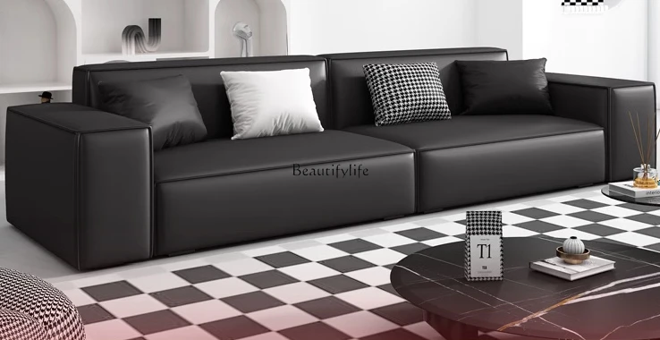 

First Layer Cowhide Simple Modern Black Sofa