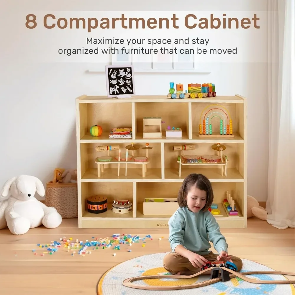 Wooden Storage Cabinet, 8-Section Kids Toy Storage Organizer, Spacious Montessori Kids Bookshelf, Toy Shelf Storage Organizer 4