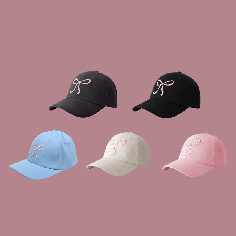 Women's Washed Hat Bow Baseball Cap Men's Wide Brimmed Retro Face Enhancing Small Summer Trendy Embroidered Duckbill Cap