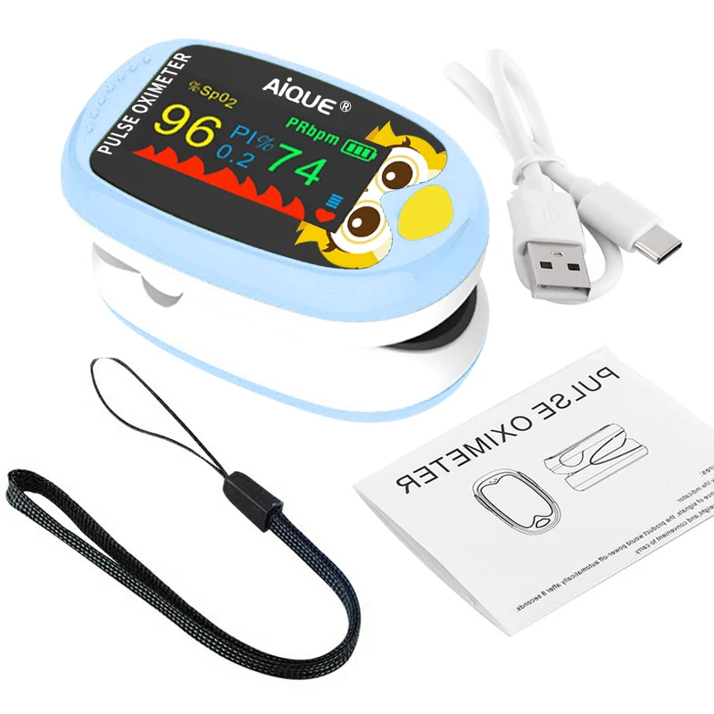 Rechargeable Children's Finger Pulse Oximeter with TFT Display and Lanyard