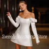 Sexy Long Sleeves Cocktail Wedding Dress Little White Dresses Flowers Above Knee Mini Bridal Gown Custom Size Robe De Mariee 1