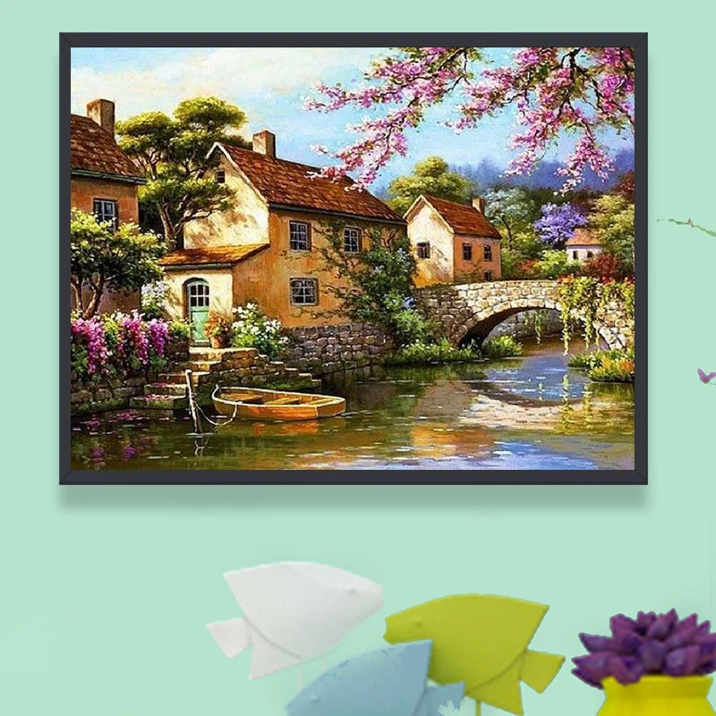 Diamond Painting House Scenery 5D Diamond Mosaic Seaside Landscape Rhinestone Embroidery Full Round Drill Home Decor