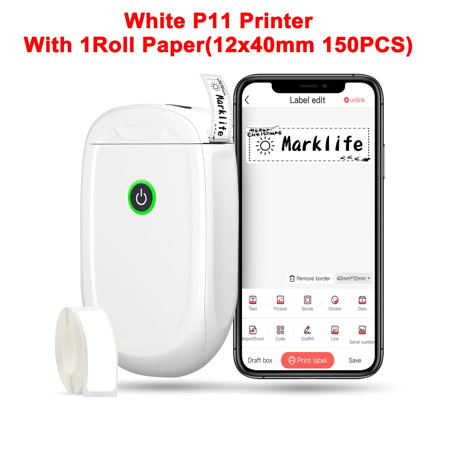 MARKLIFE P11,P50,P15,P12 Label Paper, Clear Sticker Thermal Paper  Self-Adhesive Label Maker Tape Printer, Transparent, 12mm X 40mm (0.47 X  1.574 Inch) 180 Labels/Roll, 1 Roll