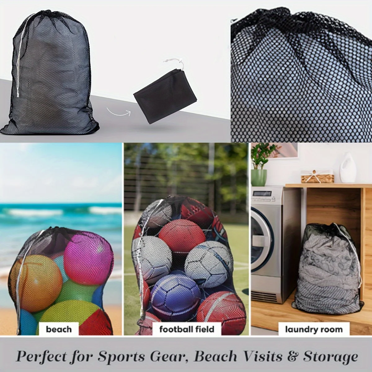 Laundry Bag Large Size Mesh Solid Color Drawstring 60x90cm