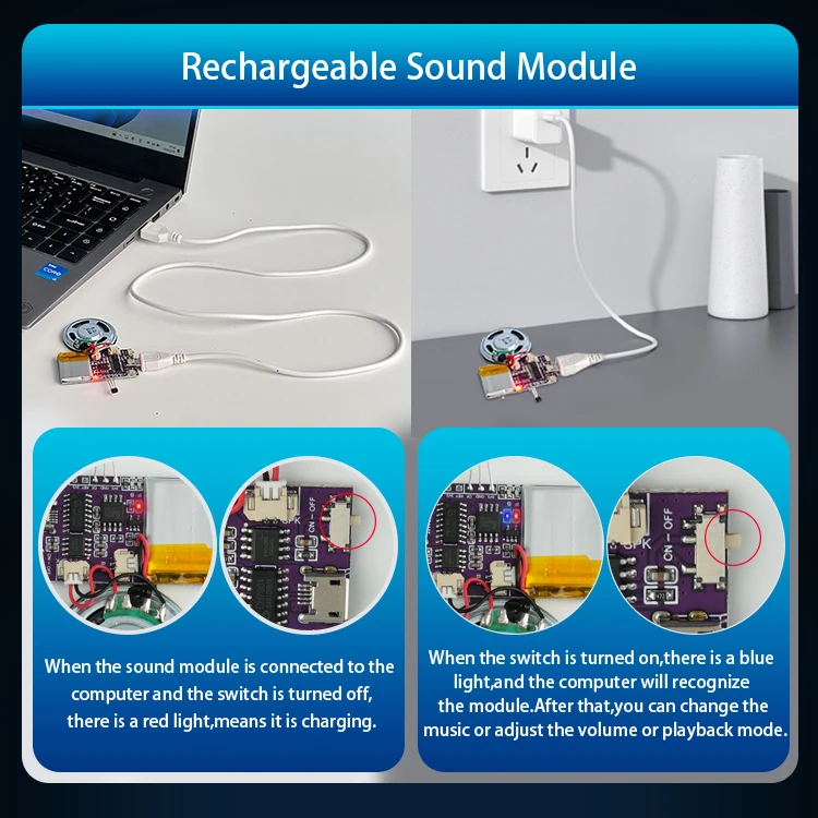 MP3 Voice Music Playback Chips,4/16MB Magnet Control USB Download Sound Module for Christmas Birthday Card Toys Gifts