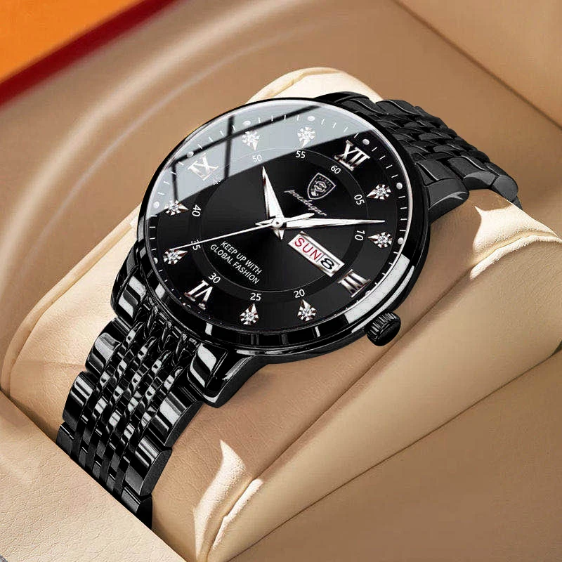 Poedagar Top Business Man Watch Stainless Steel Week Date Luxury Men's Watch Waterproof Luminous Fashion Quartz Watches For Men, Alina Gadgets