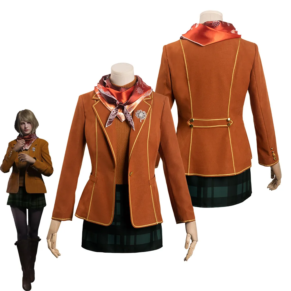 

Ashley Graham Cosplay Costume Anime Game Resident 4 Remake Girls Dress Coat Jacket Fantasia Women Halloween Carnival Party Suit