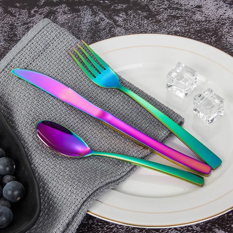

Colorful Western Stainless Steel Tableware Upscale Portable Cutlery Set with Case Metal Fork Spoon Knife Table Service 6 People