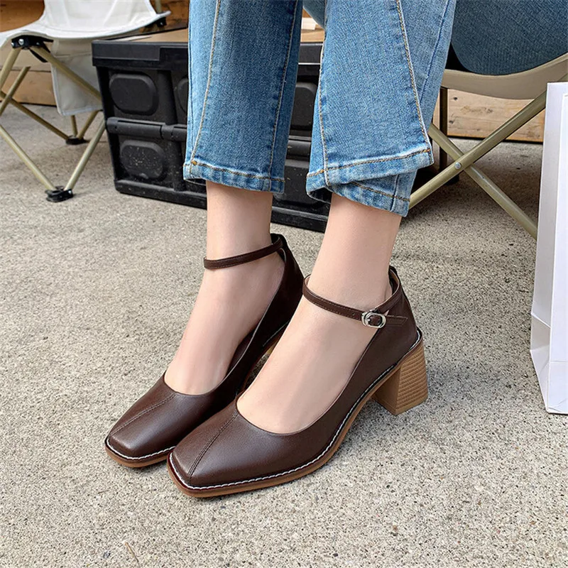 

Женские туфли-лодочки ручной работы, повседневные туфли на квадратном каблуке, туфли на массивном каблуке, винтажная обувь во французском стиле, весна-лето 2023