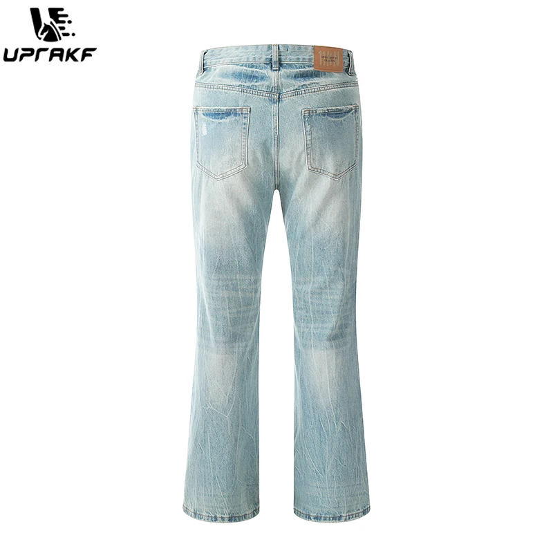 UPRAKF Ripped Jeans Pocket Blue Streetwear Denim Pants Casual Fashion Trousers Fit Summer Pantalones
